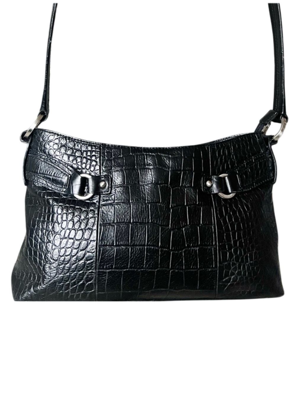 Etienne Aigner Black Croc Faux  Leather Shoulder Bag